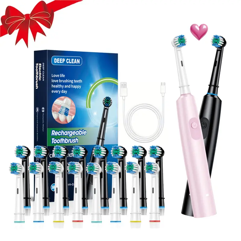 Teeth Whitening Toothbrush - Round Rotating Electric Toothbrush for Adults,