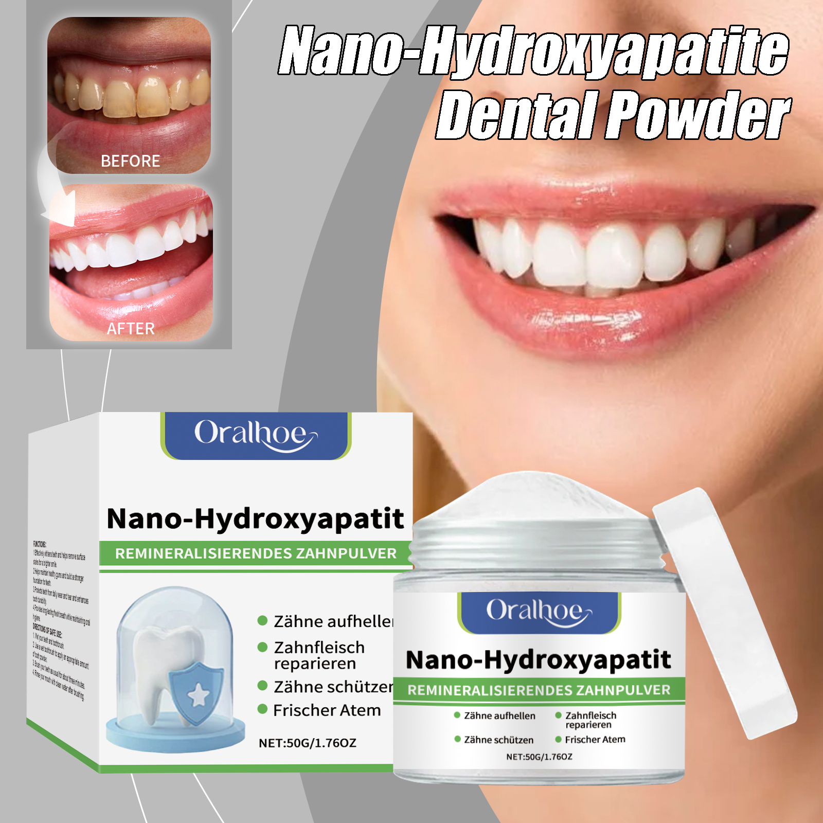 Hydroxyapatite Dental Powder E - đánh giá và giá Teeth Whitening Xylitol