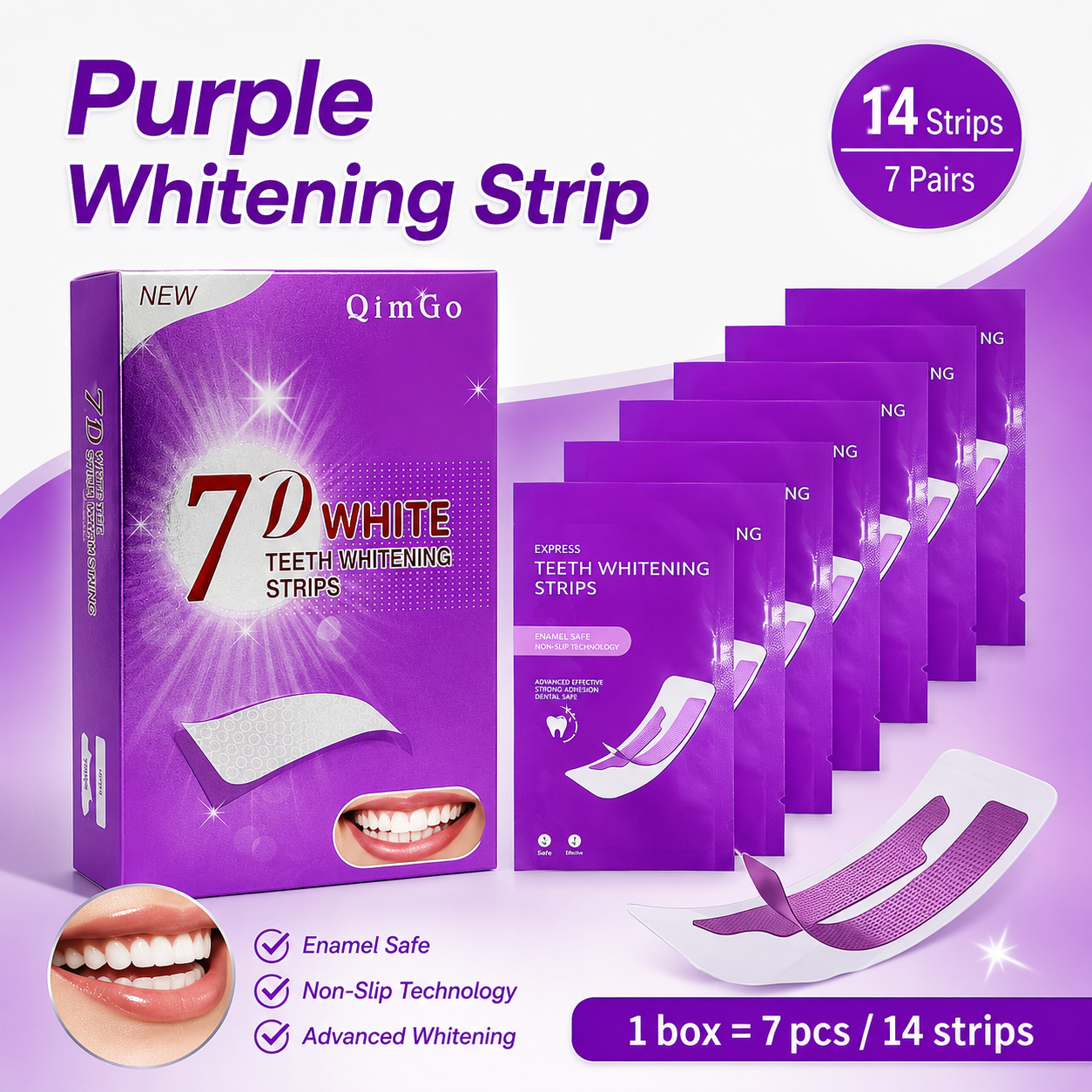 7D Purple Teeth Whitening Stri - đánh giá và giá Teeth Whitening Yellow Teeth