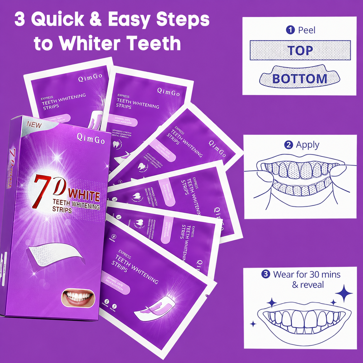 7D Purple Teeth Whitening Stri - đánh giá và giá Teeth Whitening Yellow Teeth