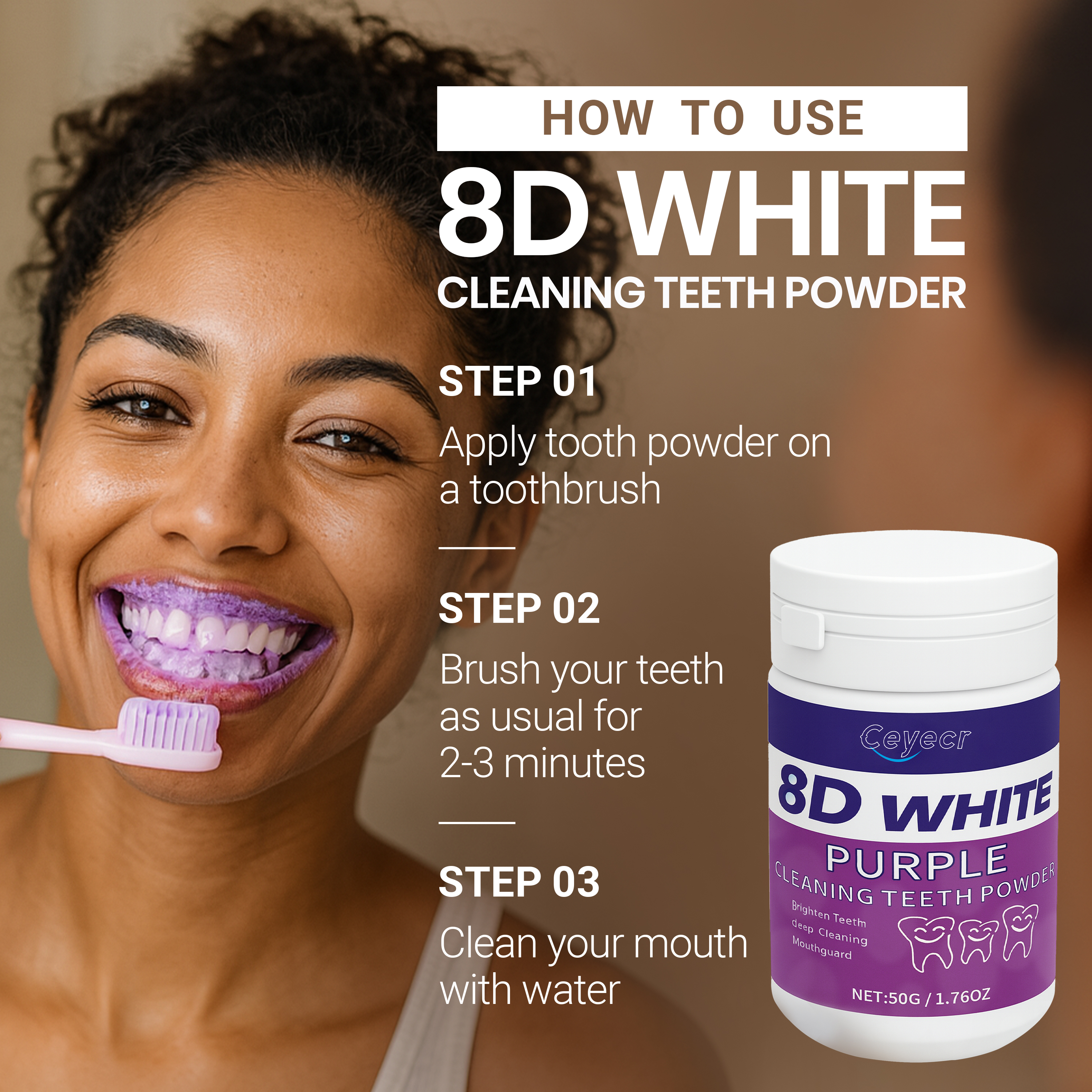 8D white Teeth Whitening Powde - đánh giá và giá Teeth Whitening From Home